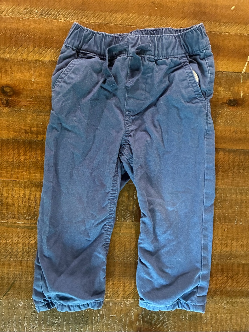 Toddler Blue Elastic-Waist Fleece-Lined Cotton Pants